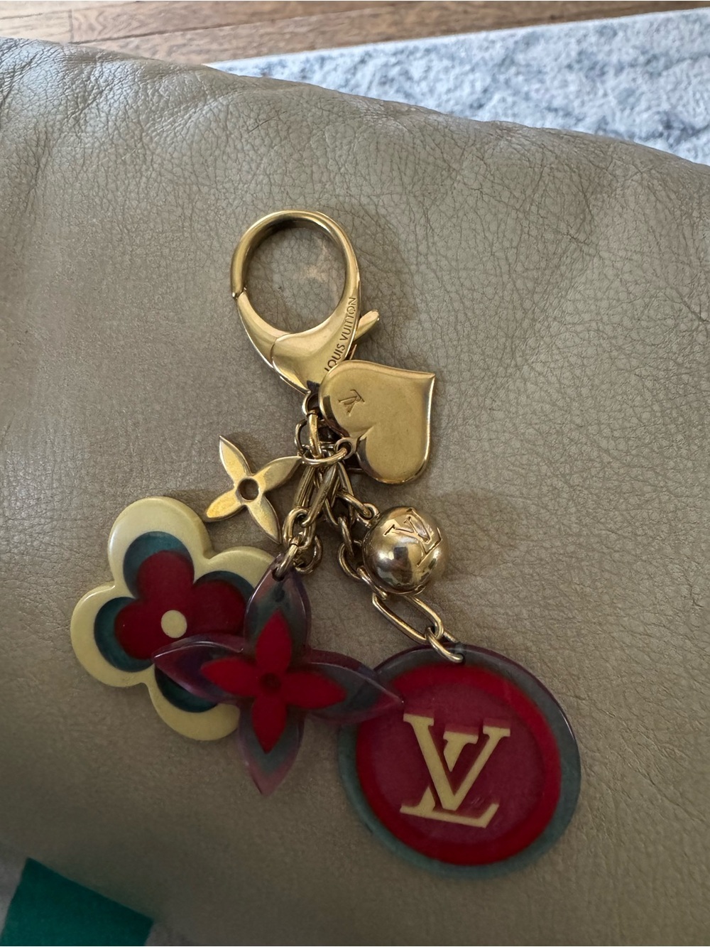 Louis Vuitton Red, Gold & Cream Floral Charm Keyring
